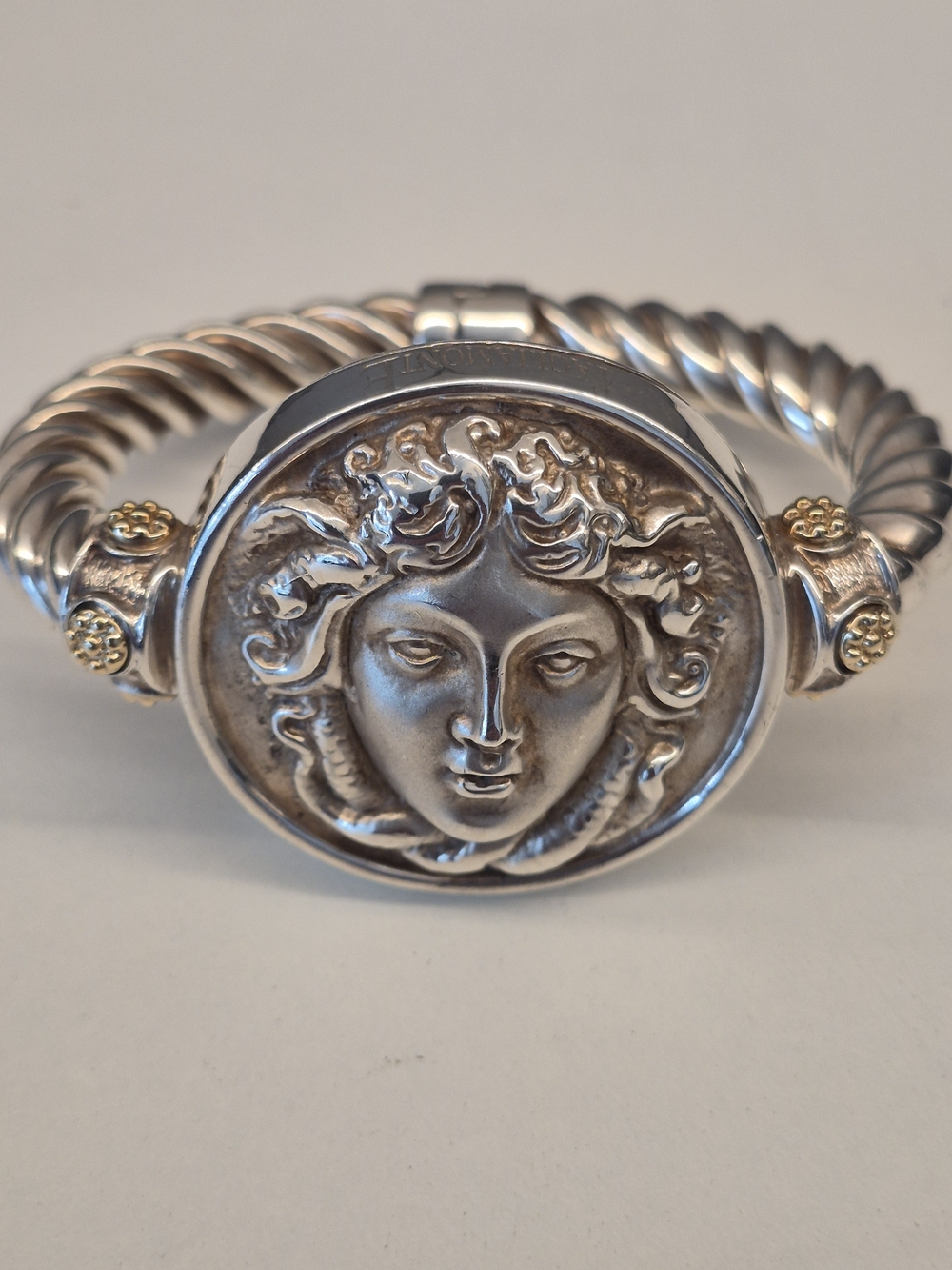 Tagliamonte Italian Medusa Sterling Silver 14k Gold Hinged Twist Cable Bracelet